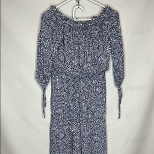 Two piece boho pant and crop top NWOT Blue & White